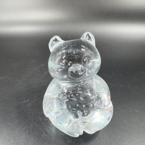 Vintage Clear Baby Bear Glass Figurine Paperweight With Small Bubbles Whimsical - Picture 11 of 12